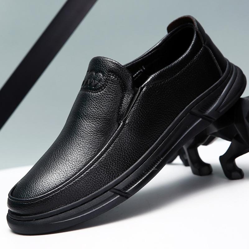 

Мужские кожаные туфли весна новая мягкая кожа повседневные универсальные ленивые туфли светло-черные 44