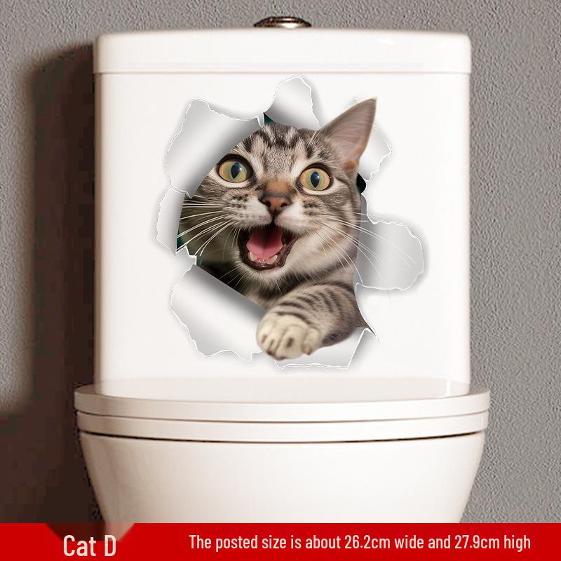 Cute Cat Expression Waterproof Bathroom Stickers - Self-Adhesive Cartoon Toilet Decor