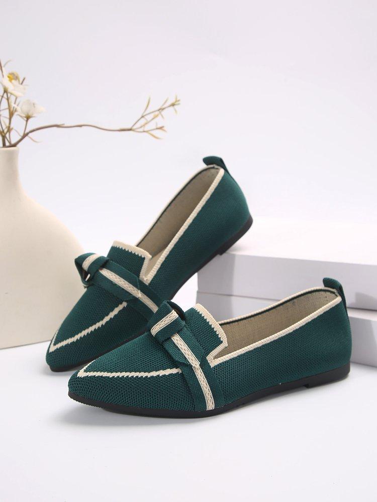 Women's Pointed Toe Flying Woven Loafers, Bow Decor Slim Fit Flat Shoes, Casual Slip On Daily Ladies Single Shoes