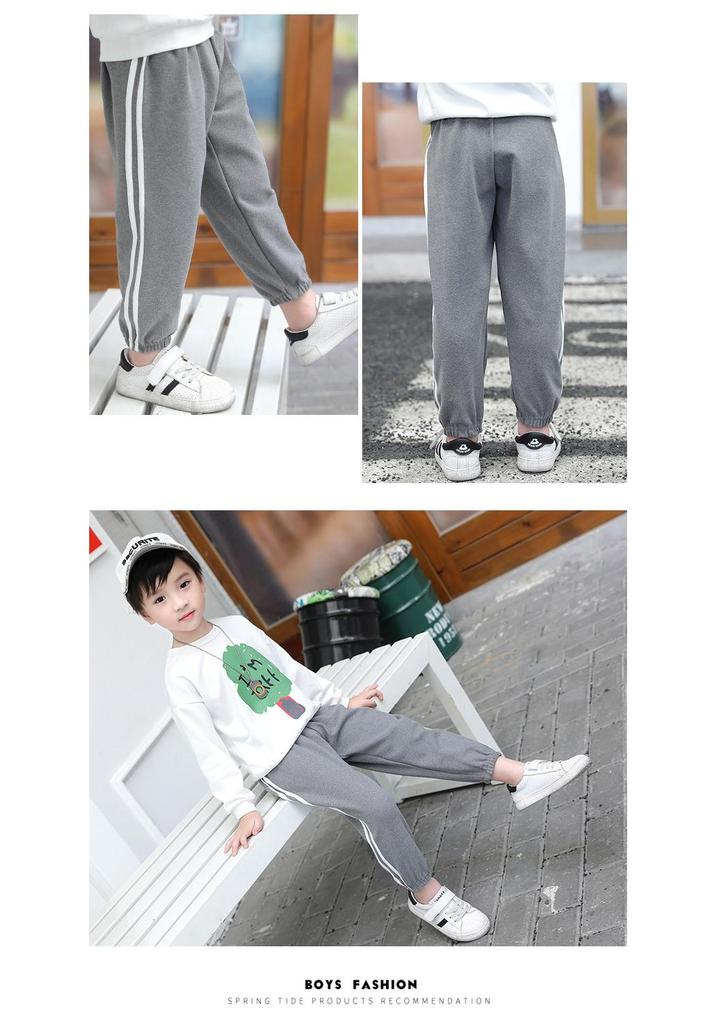 Unisex Kids' Double-Sided Fleece Casual Pants with Double Stripes for Fall/Winter