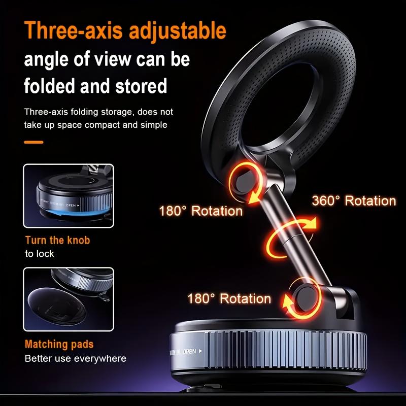 Vacuum Magnetic Suction Car Phone Holder Foldable and Extendable 360 Degree Rotating Suction Cup Holder