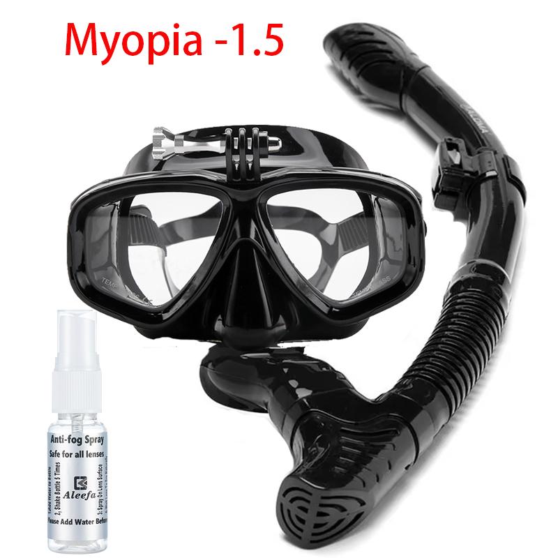 Myopia Diving Mask with Camera mount Snorkels Set myopic lenses Anti-Fog adult Diving Swimming Easy Breath Tube Snorkel Mask
