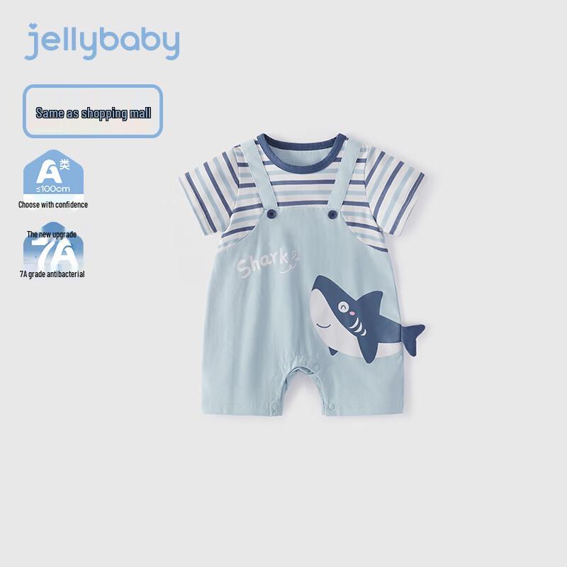JELLYBABY Boys  Summer Cartoon Faux Two-Piece Short Sleeve Romper 73cm