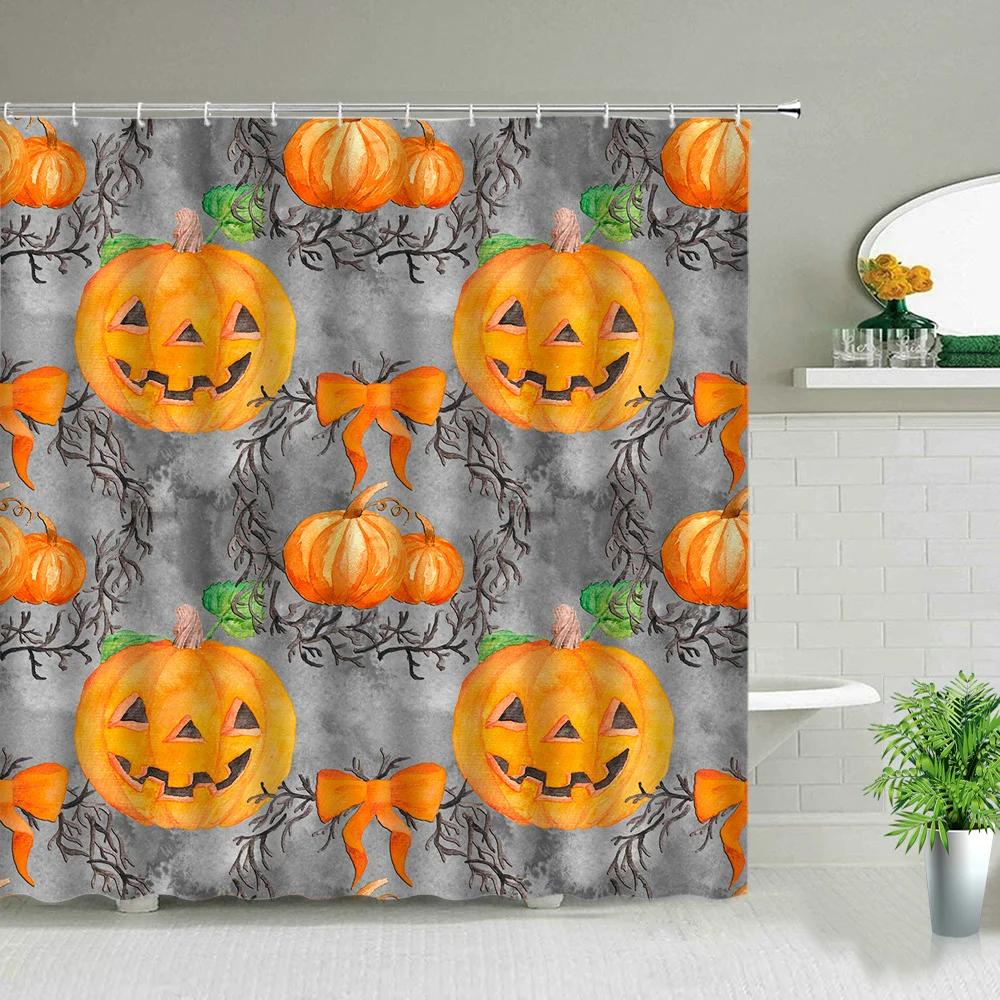 Happy Halloween Pumpkin Wizard Shower Curtains Cute Cartoon Terror Bathroom Curtain Background Wall Home Decor Screen With Hooks