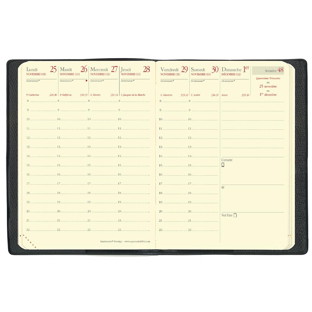 Quo Vadis Trip Prestige/Ampara 2026 Planner Diary (Weekly Vertical, Starting December 2025, B7 Variant, 9 x 12.5cm, French Edition), Black (qv92201bk)