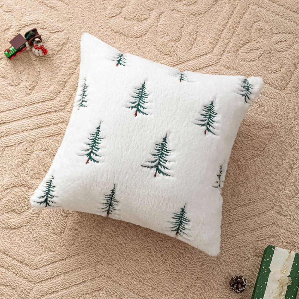 New Faux Rabbit Fur Throw Pillow Cover Christmas Tree Pattern Cozy Fluffy Pillowcase White 45x45cm Cushion Cover