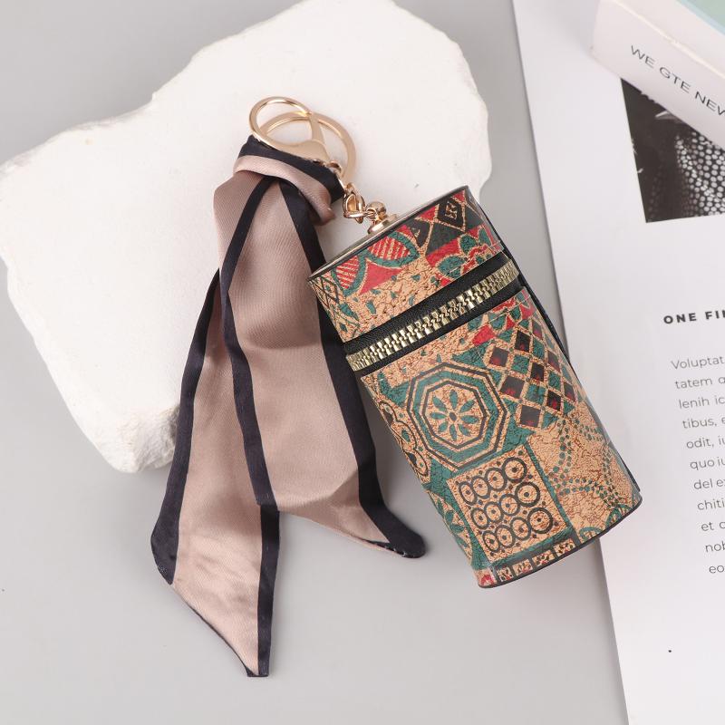 Vintage Style Cylinder Coin Purse with Zipper and Keychain for Efficient Storage
