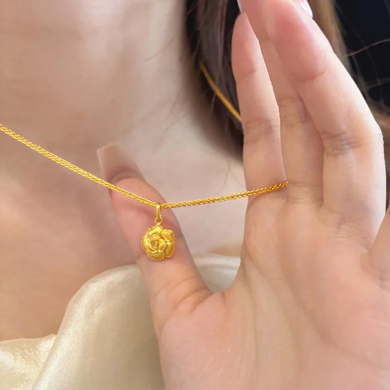 Gentle Style Brushed Rose flower Necklace Fashionable Retro Light Luxury collarbone chain Pendant Wedding fine Jewelry gift