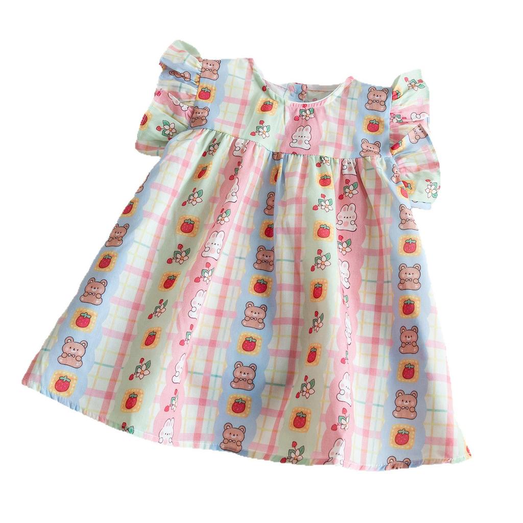 Girls Summer Cartoon Print Princess Dress Cute Stylish Flutter Sleeve Baby Girl Party Dress Casual Sundress