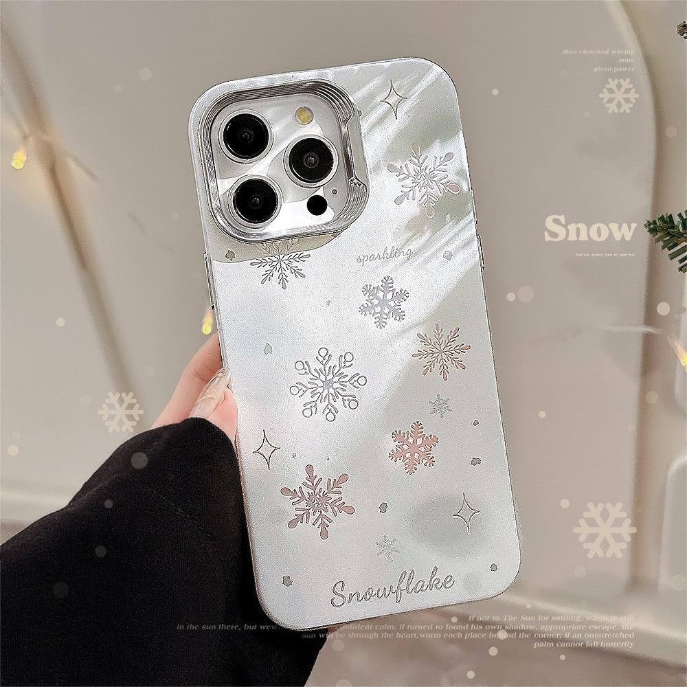 Autumn and Winter Atmosphere Iphone15 Suitable for 14Promax Mobile Phone Case 16 Apple 13 Hollow Snowflake 11 Electroplated Huawei