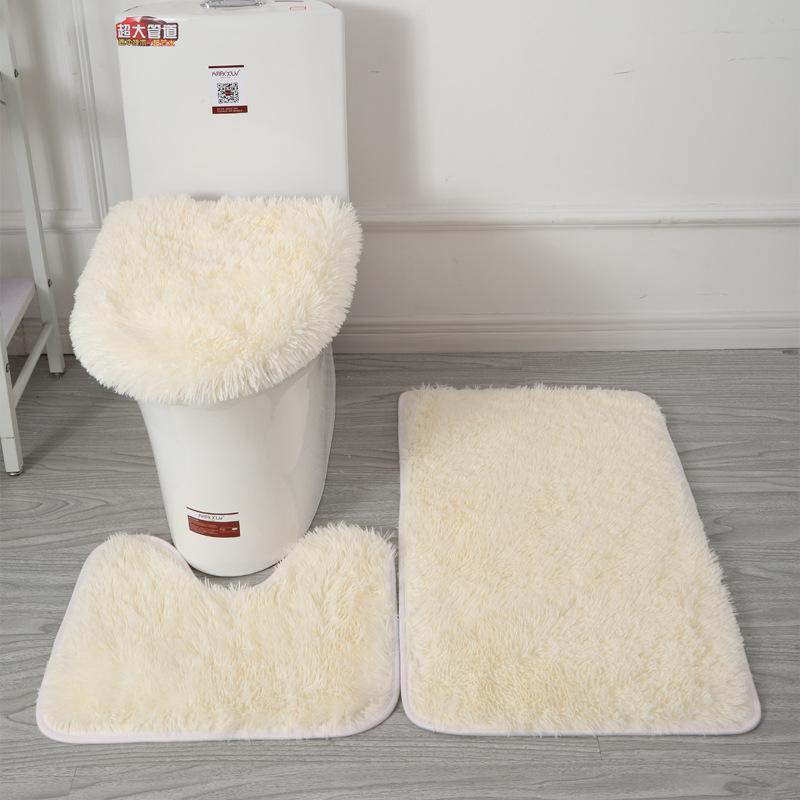 Inyahome 3pcs/set Plush Bathroom Bath Mats Set Anti Slip Toilet Rug and Toilet Lid Cover Soft Fluff Shower Carpet Floor Bath Mat