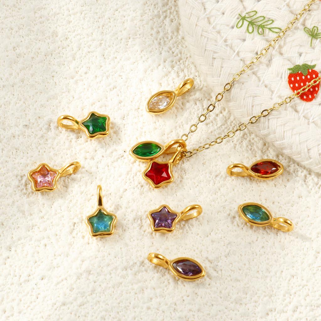 2 Pcs Mini Multicolor Rhinestone Pentagram Olive Charms 304 Stainless Steel Geometric Pendants 18k Gold Plated For DIY Necklace