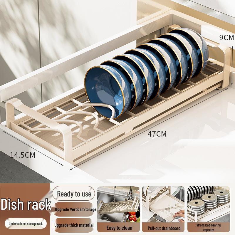 Ausziehbarer Geschirrständer aus Edelstahl mit eingebauter Schublade und Abtropfgestell
