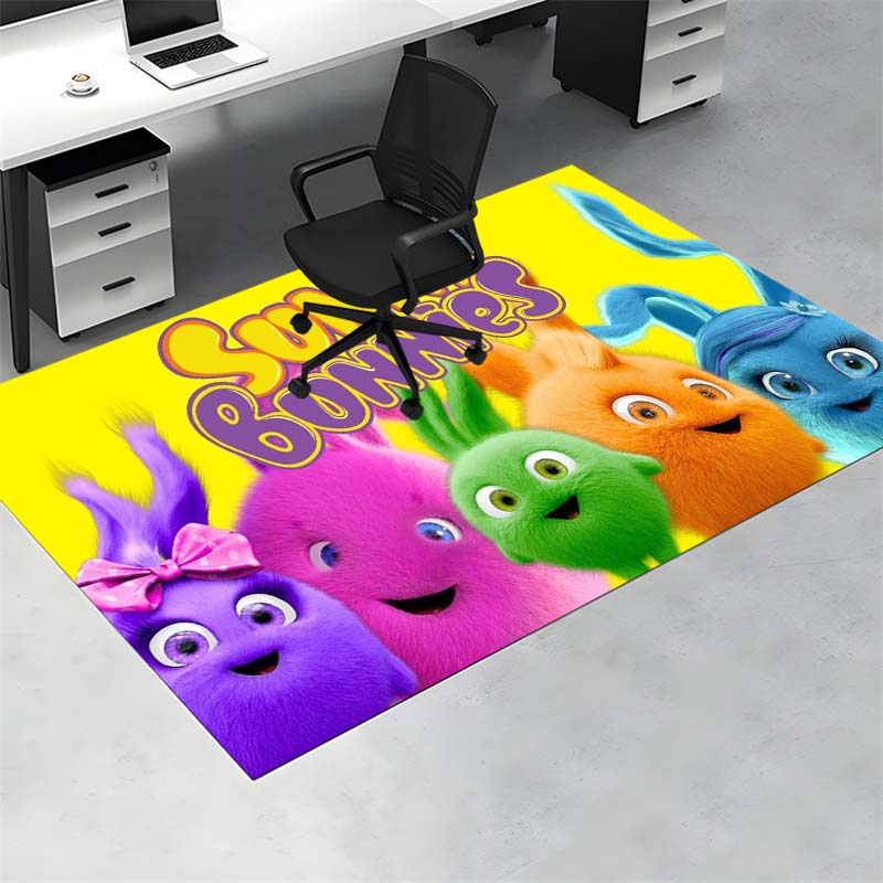 Sunny Bunnies Colorful Cartoon Character Print Area Rug Non‑Slip Floor Mat Home Bedroom Decor