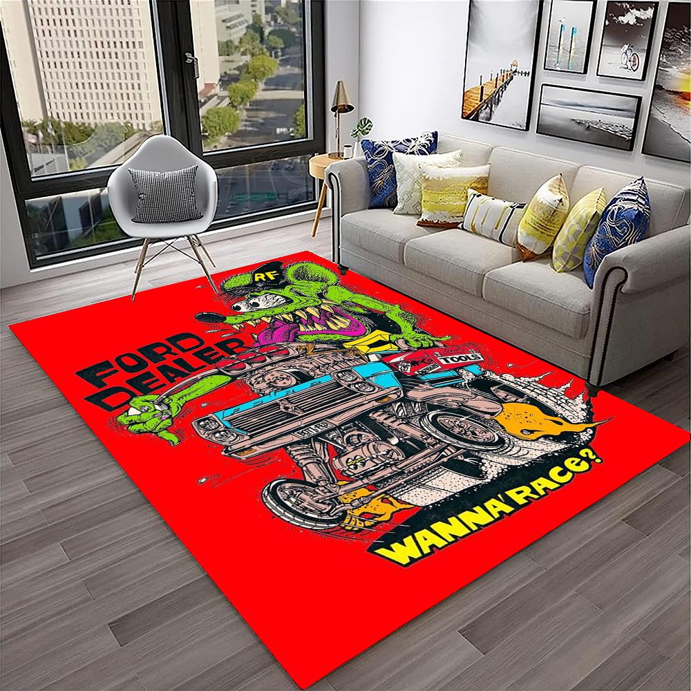 3D Funny Rat Fink Cartoon Movie Koberec pro domácí obývací pokoj Ložnice Pohovka Rohožka Dekor, dětský koutek Koberec Protiskluzová podložka na podlahu