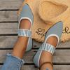 Women's Retro Pointed Loafers - Large Size, Flat Heel, Solid Color, Casual Flying Woven Design
