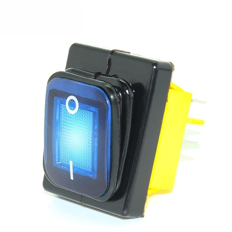 

T85 12v 24v 220v 30A Rocker Switch kcd4 Heavy Duty Four pin Waterproof on Off Sliver Contact Point Copper pin red led lamp(Blue,220v) 220v жовтий