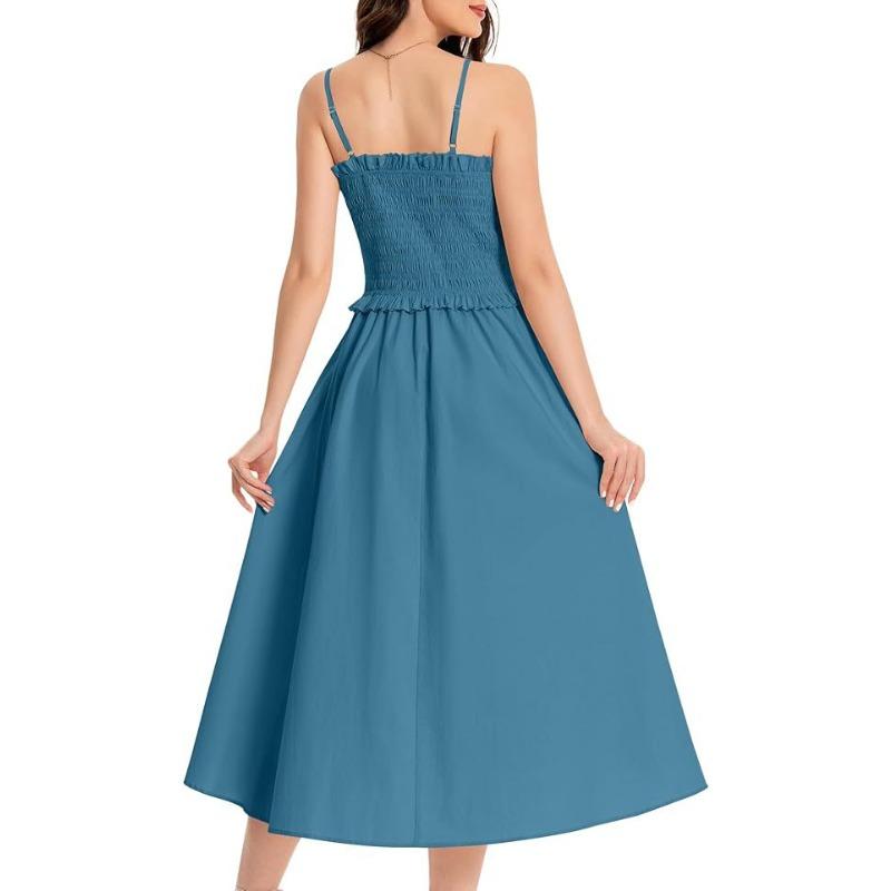 Abiti casual a vita alta con bretelle senza maniche stampa tinta unita primavera estate moda donna