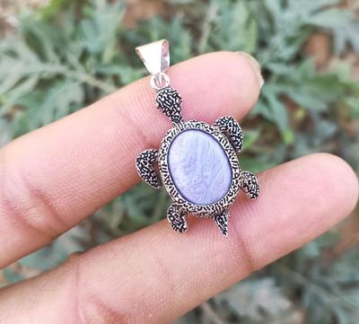 Aventurine Gemstone 925 Sterling Silver Plated Tortoise Pendant