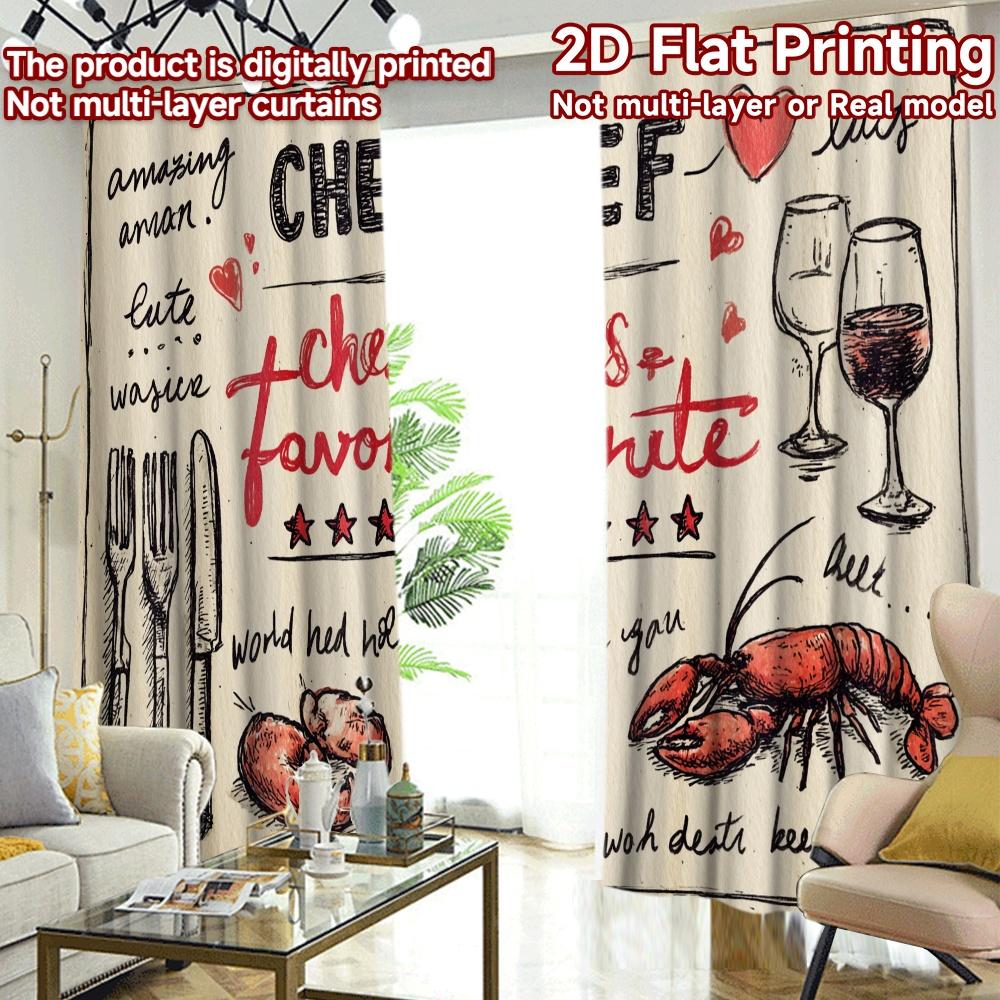2D Flat Printing  2pcs Cute Chef Dining Quote Contemporary Modern Curtains Versatile Fabric Curtains Decorations Outdoor Suitable