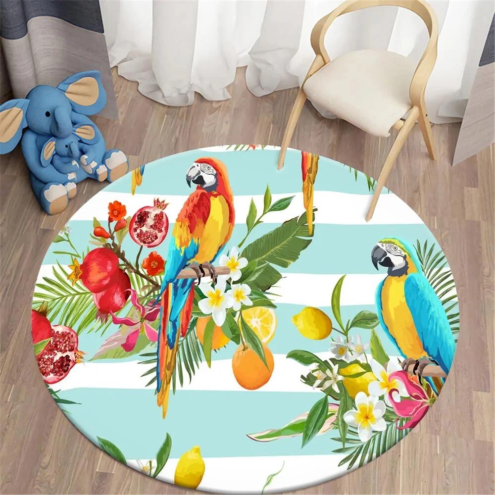 Hawaiian Tropical Leaves Round Carpet Living Room Chair Floor Mat Non-Slip Area Rug for Balcony Table Bedside Sofa Home Decor