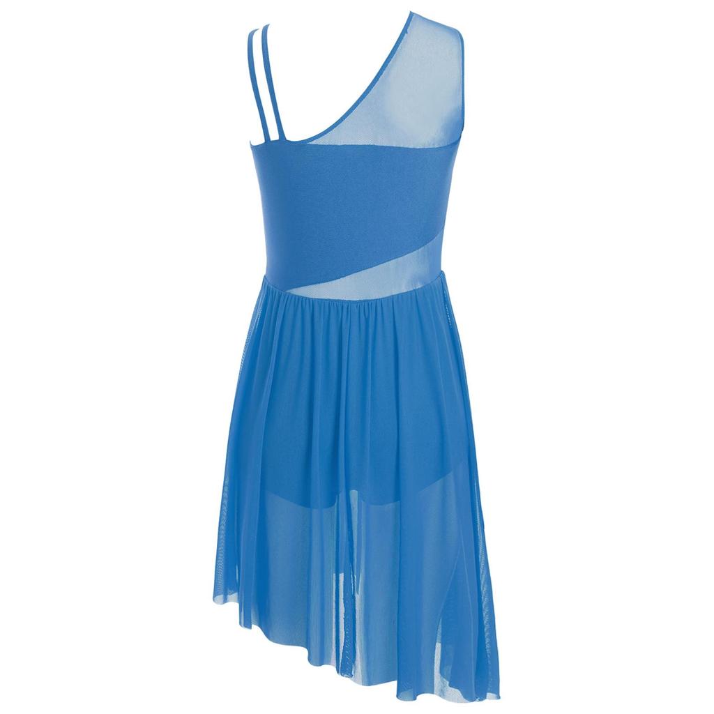 Rochie de Dans Liric pentru Fete Fără Mâneci cu Model Floral cu Strasuri Asimetrică cu Fantă pentru Spectacole de Scenă