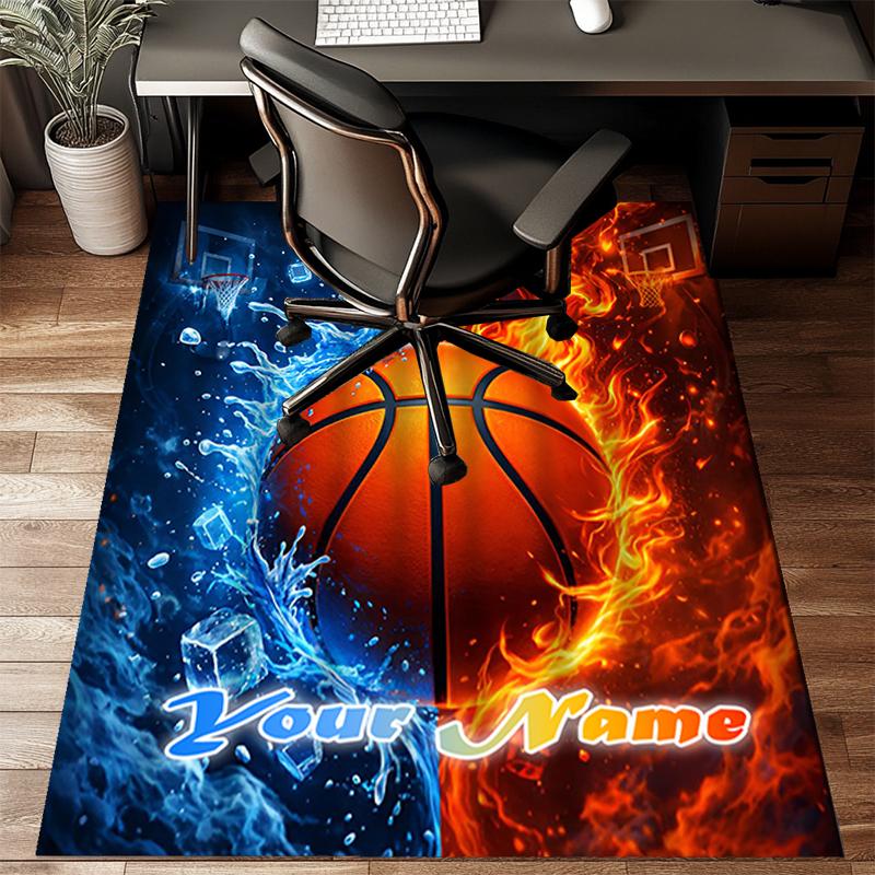 1PC Custom Name Fire And Ice Basketball Theme Floor Mat Ideal for Living Room, Game Rooms, Office, Bedroom,Floor Mat Playful Design158