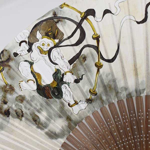 [Stylish Kimono Iroha] Men's Paper Fan with Wind and Thunder Designs, 22cm