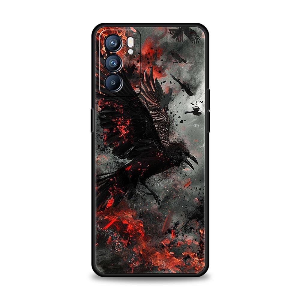 Black Raven Phone Case For Oppo A17 A31 A54 A57 A78 A79 A98 Find X5 X6 Reno 6 7 8 10 11 12 13 F Pro 5G Soft TPU Cover Fundas Bag