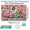 Pink Car and Vintage Music-themed Party Backdrop Fabric Made of Durable Polyester Fiber Material