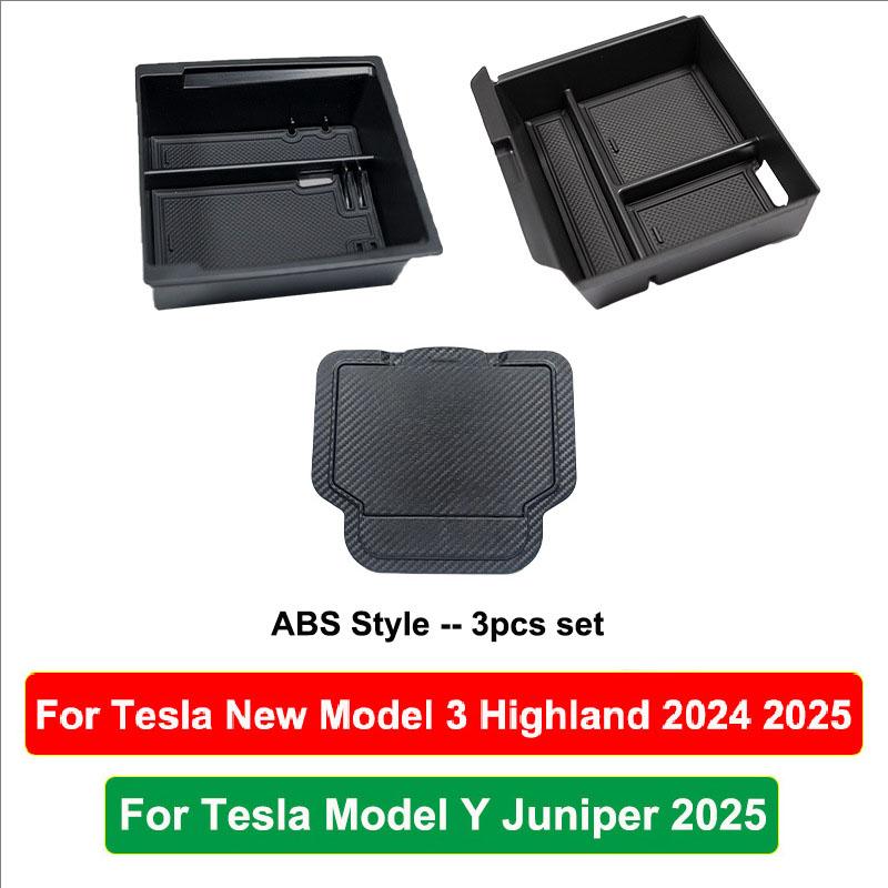 For Tesla New Model Y Juniper 2025 Model 3 Highland 2025 Storage Box Center Armrest Hidden Box Cup Holder Organizer Accessories