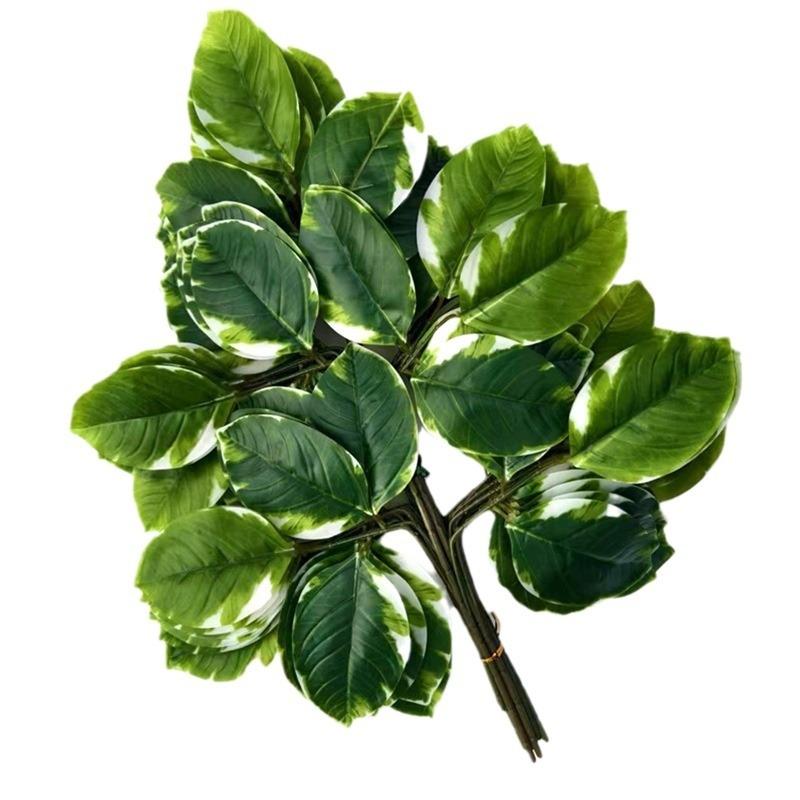 12pcs Artificial banyan Leaf Foliage Stems Fake Greenery Plant for Wedding Outdoor Landscape Tree Making Floral Decoration