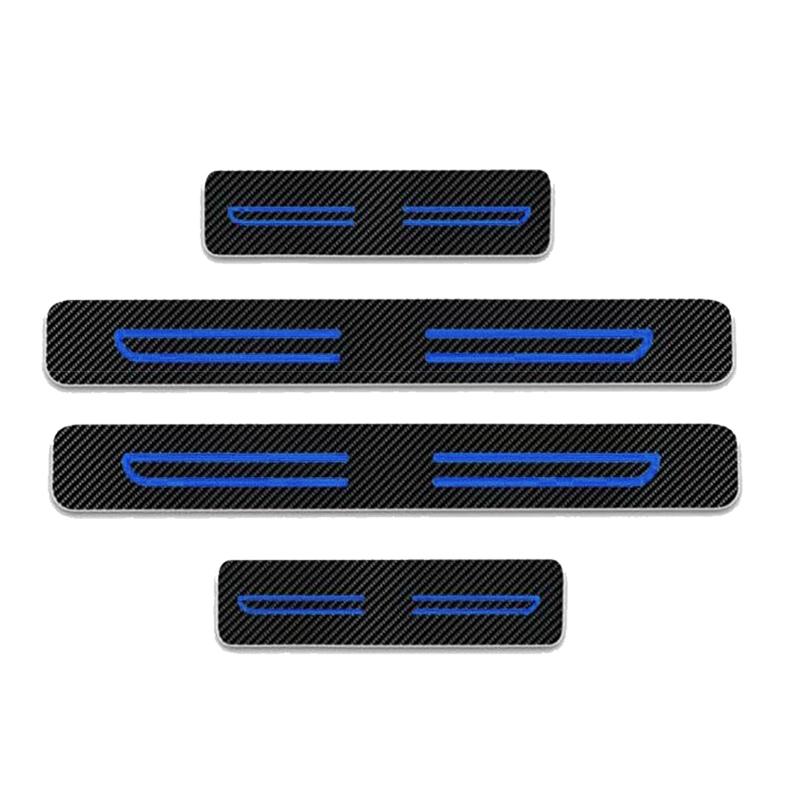 4pcs/Set Blue Carbon Fiber Style Car Door Sill Entry Guard Scuff Plate Cover Stickers PVC Anti Scratch Protector Fit for Toyota