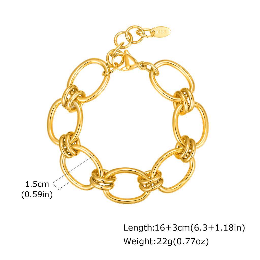 Punk Style Ladies Stainless Steel 18K Gold Plated Geometric Design Handmade Bracelet Thick Chain Jewelry Accessories Br-2646
