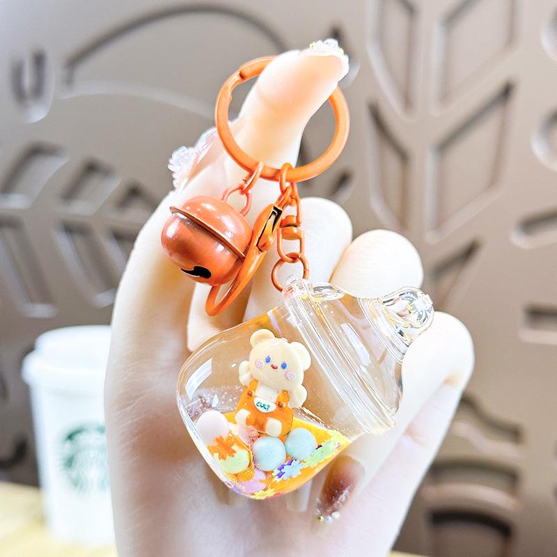 Creative Quicksand Bear Pendant Keychain - Cute Floating Drift Bottle Design