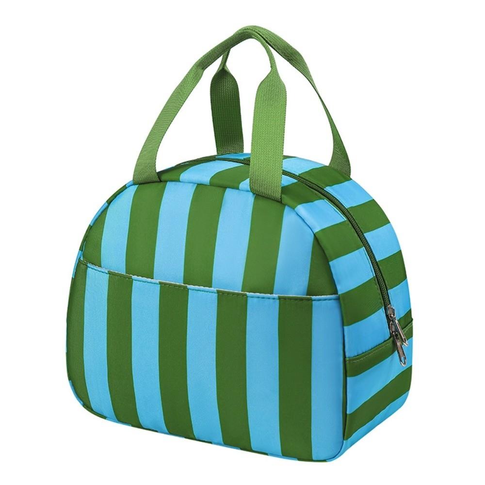 Practical Striped Pattern Insulated Lunch Bag Large Capacity Handheld Lunch Box Bag Fresh-Keeping Leakproof Mommy Bag