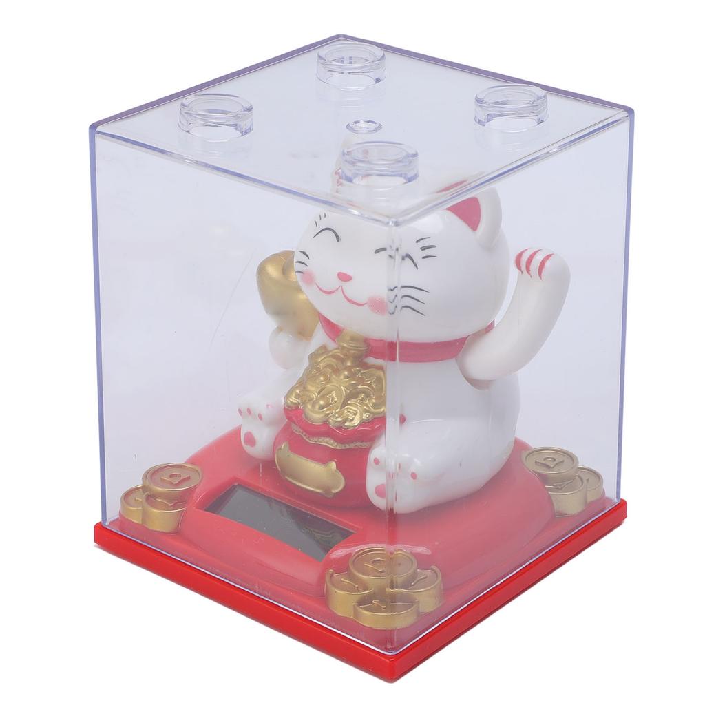Solar Waving Cat Light Sensing Automatic Waving Arm Lucky Cat Statue for Office Store Restaurant White
