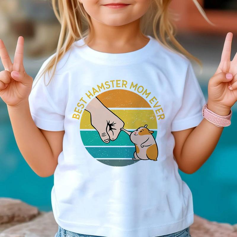 I Love My Hamster Best Hamster Mom Ever Boys and Girls White Tshirt Cartoon Fashion Funny Print T-shirt Kids Summer O-Neck To 100cm