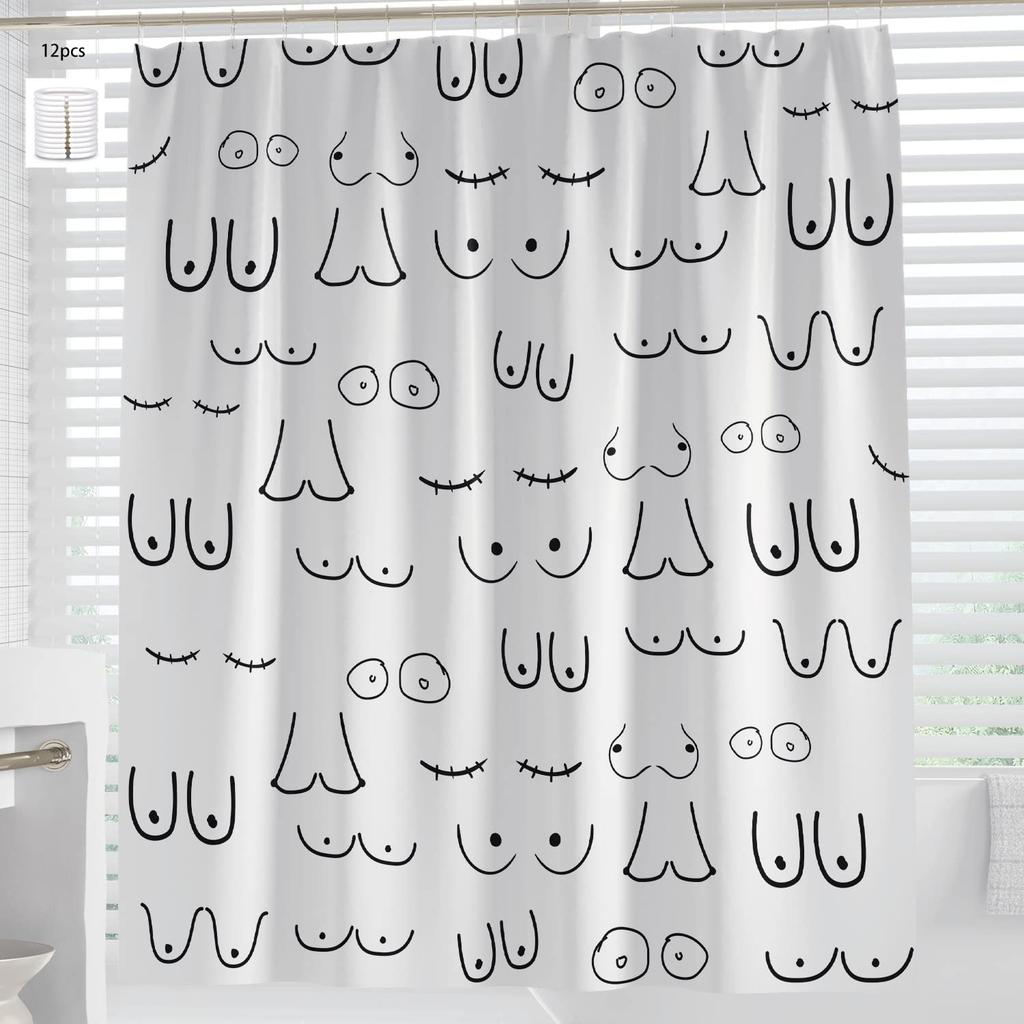 Rideau de douche Sexy Boobs Sein Féminin Féministe Motif Sein Sans Couture Rideaux de Salle de Bain Polyester Écran de Salle de Bain Avec Crochets