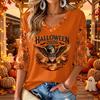Women's Casual V-Neck Halloween Print Three-Quarter Sleeve Top