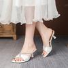 Fashion luxury silk band high heels summer shoes woman crystal strap slippers ladies glitter party slides shoes female heeled sandalias