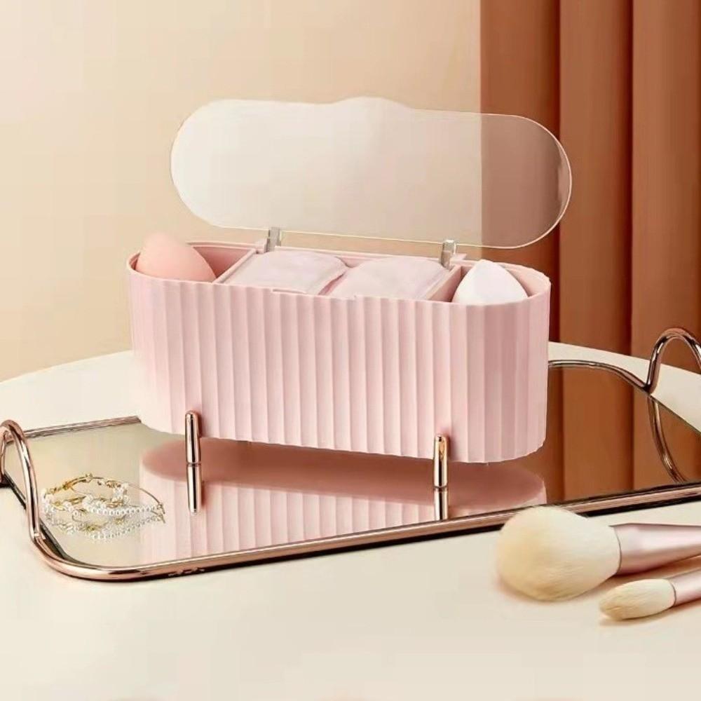 3 Grid Cosmetics Storage Box Large Capacity Organizer Box Makeup Organizer  Powder Puffs