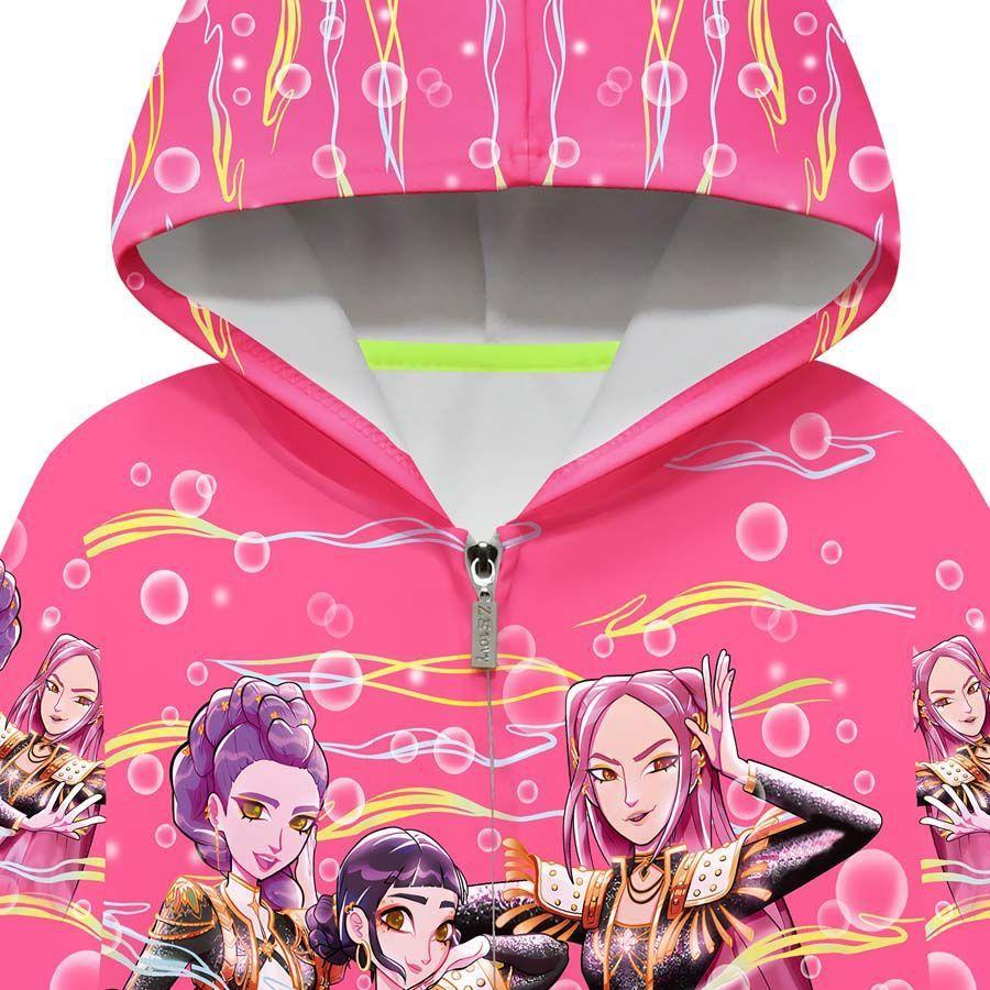 Kids Girls POP Singer Rumi Zoey Mira Printed Casual Hooded Zipper Long Sleeves Jacket Coat