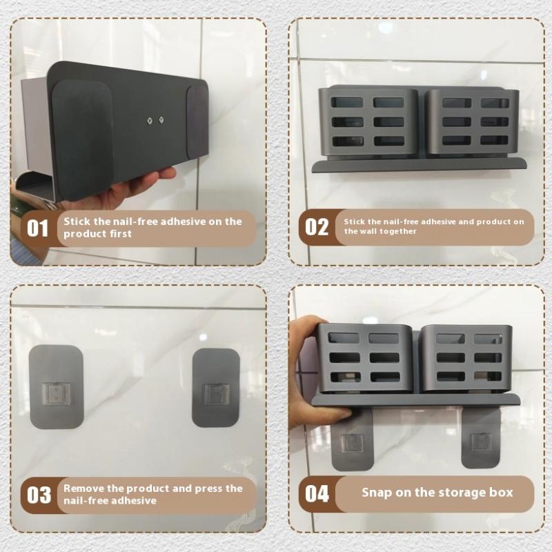 Stable Rust Prevention Shaver Storage Rack Shower Wall Mounted Toothbrush Holder Ventilation No-drill Bathroom Storage Rack