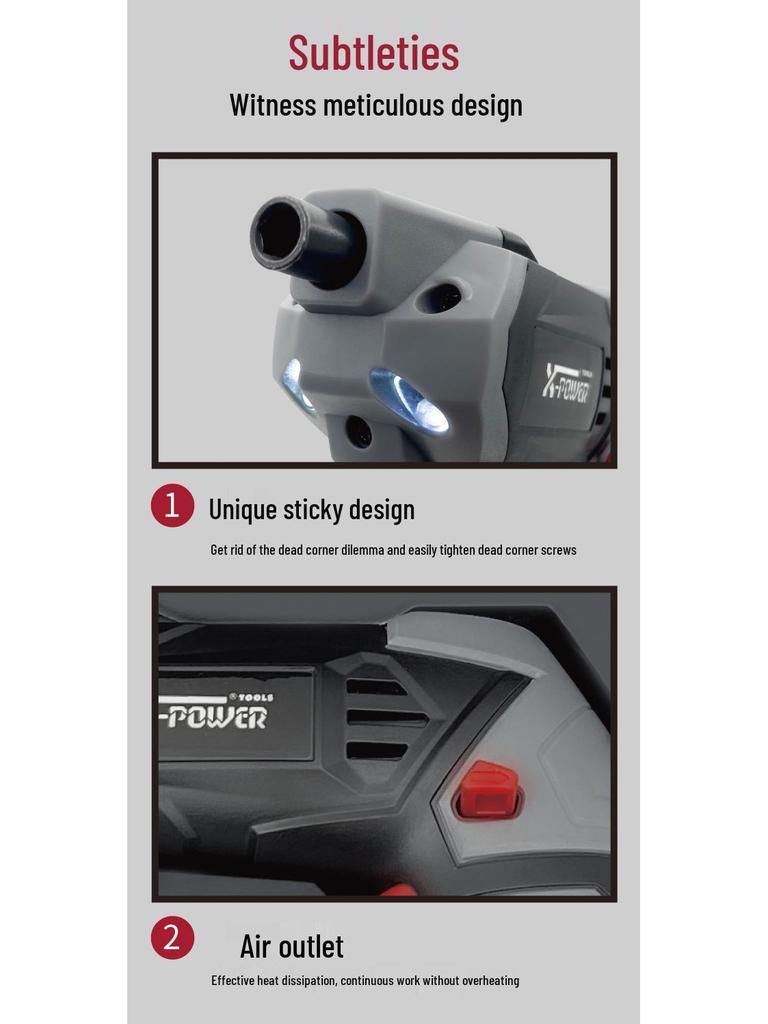 XPOWER Rechargeable Forward/Reverse Electric Drill & Screwdriver for Household Repair