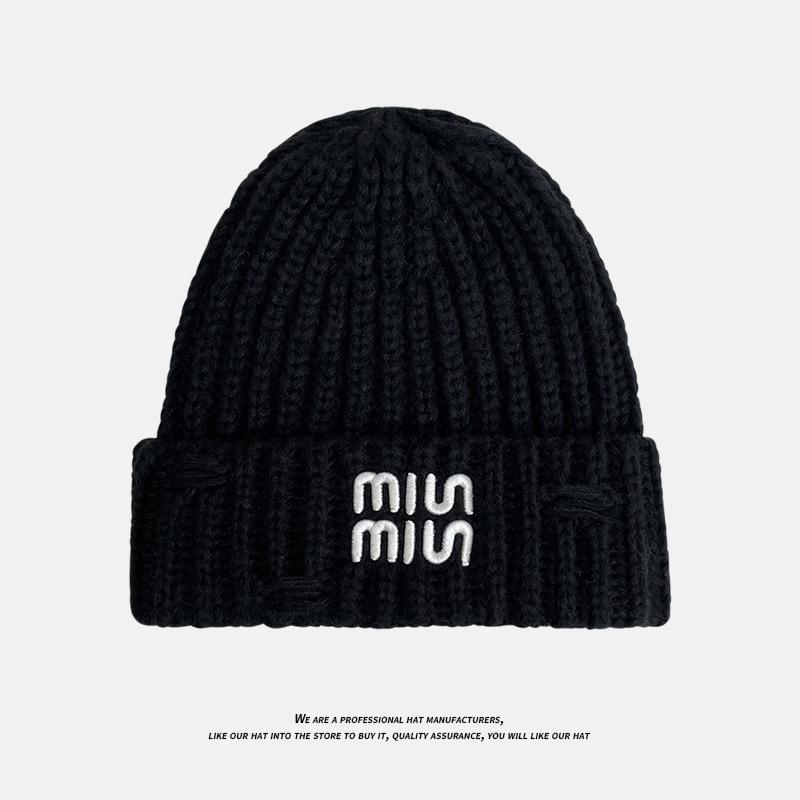 Korean Style Knitted Hat for Women Winter Warm Ear Protection Hooded Hat Thickened Windproof and Cold Protection Ear Protection Hat Letter Woolen Hat