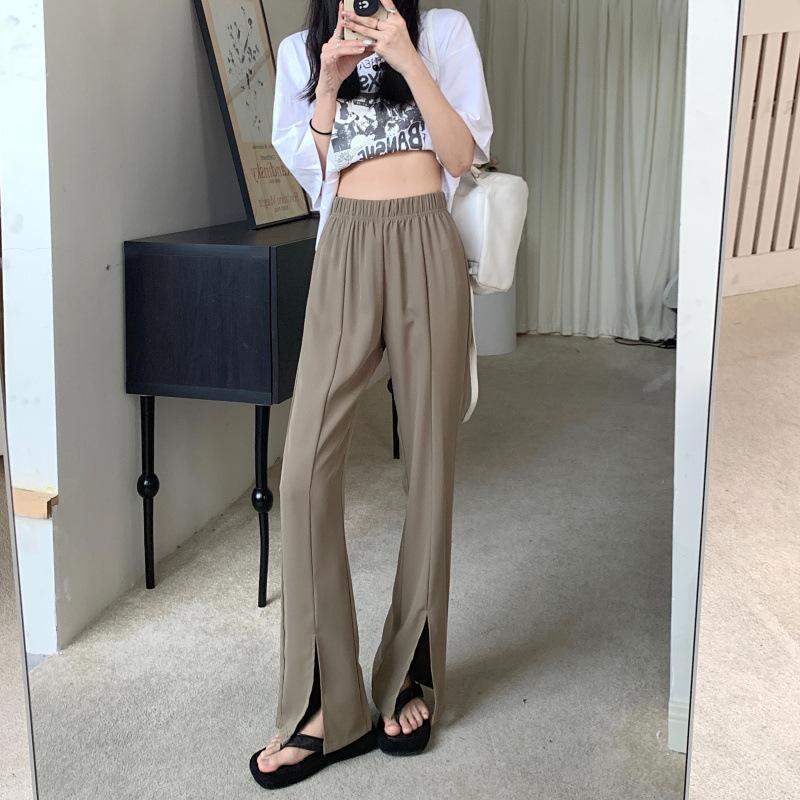 

Летние тонкие брюки прямого кроя с высокой талией, свободные и тонкие, драпирующиеся, костюмные 2XL коричневый