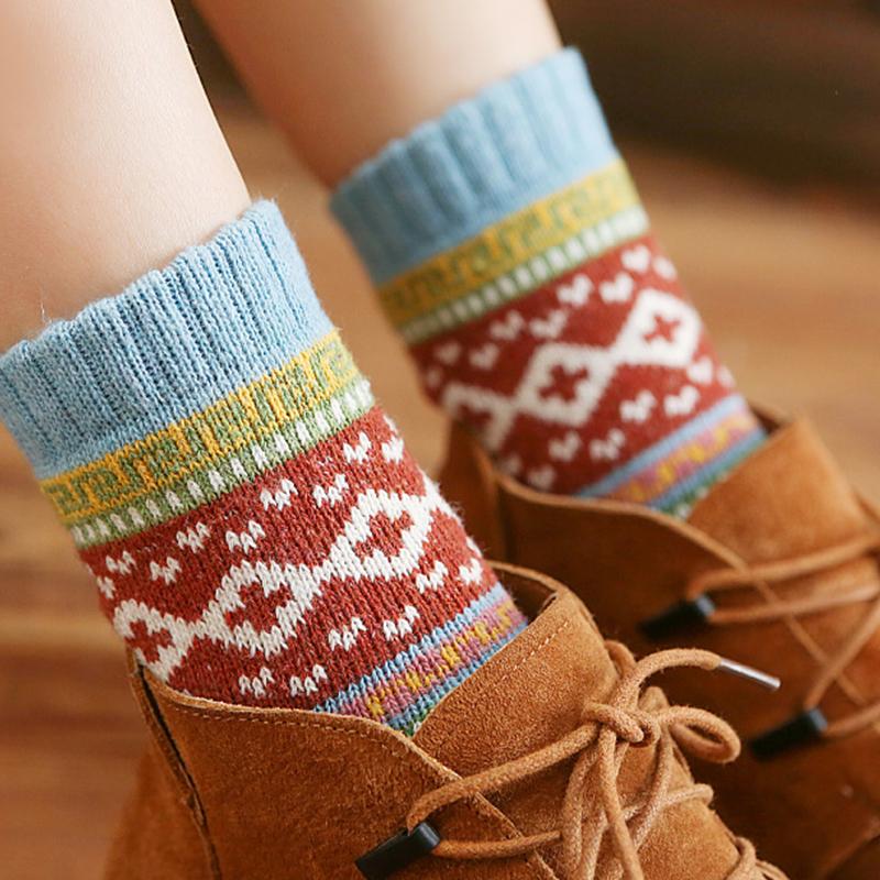 1 Pairs Women's Winter Warm Socks Vintage Socks Ethnic Style Cashmere Thermal Thicken Wool Sock For Women YSX