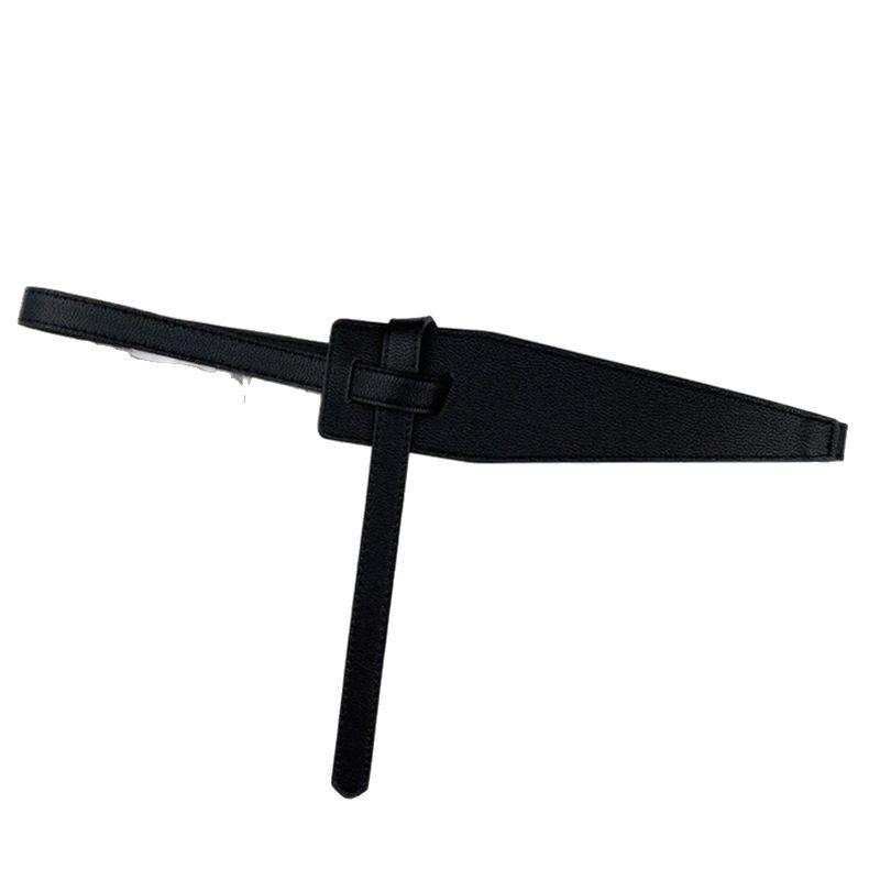 Women's Black Leather Two-Way Belt: High-End, Fashionable Dress Accessory with Wide Waist Seal and Suit Jacket Pairing.