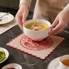 Insulated Hot Pot Pad 5Pcs Red Blessing Embroidered Doilies, Chinese Character Fabric Coaster, Square Decorative Tabletop Protection Mat Place